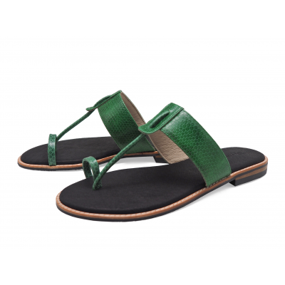 SALE 50%Women Sandals Flat SC-47A Green Snake Skin